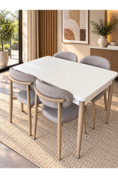 DEREN HOME Calvin Serisi 80x130 Açılabilir Masa +4 Adet Metal İskeletli Masa ...