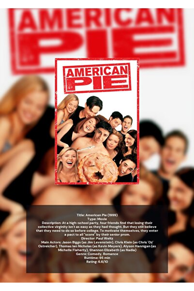 OEM Αφίσα Ινφογραφικής Απεικόνισης American Pie, Καλτ Κωμωδία, Χαρτόνι 250γρ....