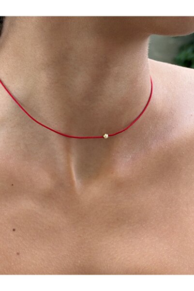 EskiJewelry 14 Ayar Altın Kırmızı İpli Kolye