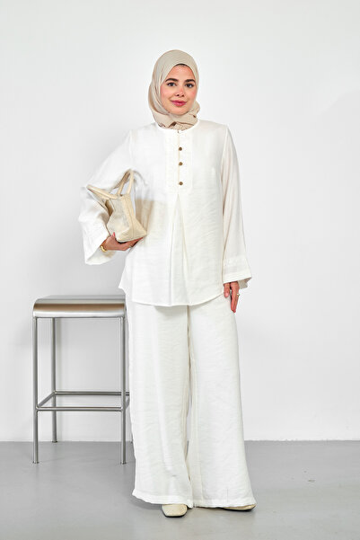 LOCCO Women's Half-Button Embroidery Detailed Suit White