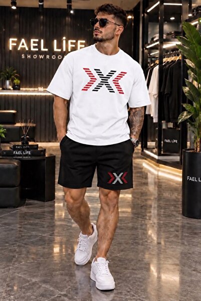 FAEL LİFE New Season Unisex T-Shirt and Shorts Set with Arrow X Print