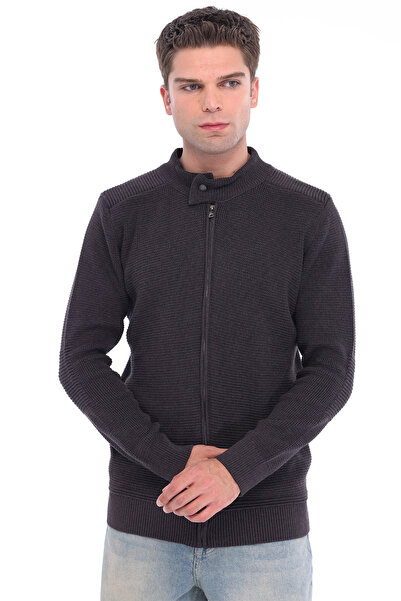 Trist Star Brown Men's 100% Cotton Ribbed Knit Full Zipper Cardigan with Snap...
