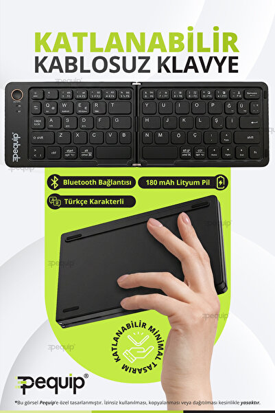 Pequip Katlanabilir Bluetooth Klavye Şarjlı, Taşınabilir, Türkçe Q Klavye, 3 ...