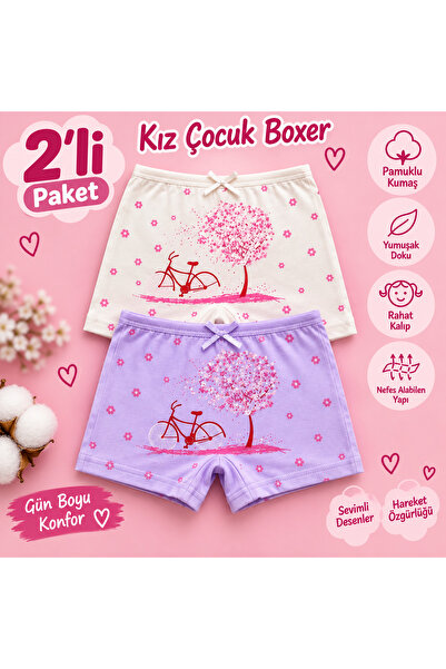 Modare 2li pamuklu kız çocuk boxer 4-5-6-7-8 yaş için iç çamaşırı