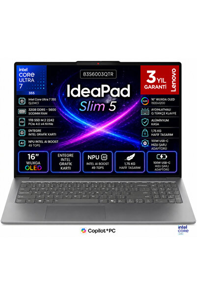 LENOVO IdeaPad Slim 5 16IPH11 Intel Core Ultra 7 355 32 GB 1 TB M2 SSD CoPilo...