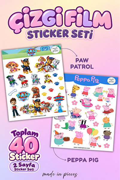 Peppa Pig ve Paw Patrol Sticker Seti – 2 Sayfa 40 Adet Çizgi Film Etiketi