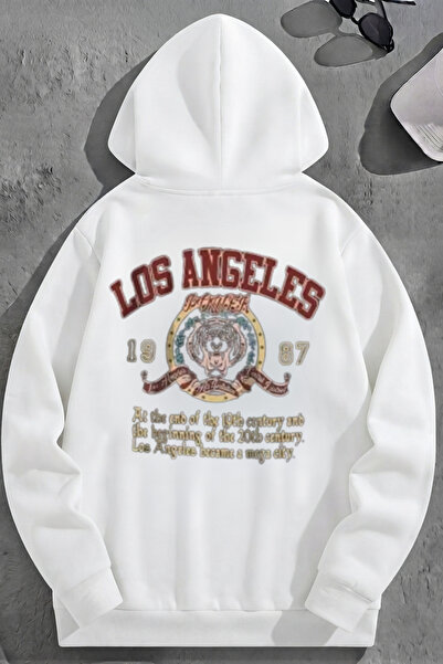 K KOZZ STYLE Unisex 3-κλωνο βαμβακερό λευκό φούτερ με στάμπα Los Angeles1987 ...
