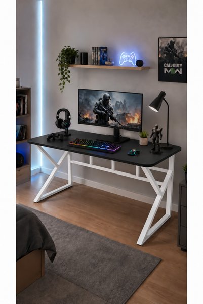 nunu home Gaming Oyuncu Masası 140x60 cm Metal Ayaklı Bilgisayar ve Çalışma M...