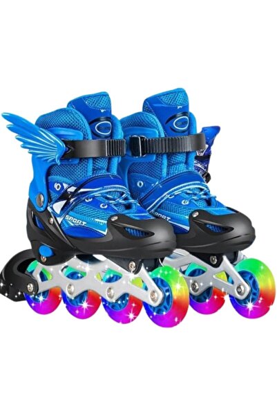 UKR Blue Rollerblades Boys Teens Skating Shoes With Rainbow LED Wheels Inline...