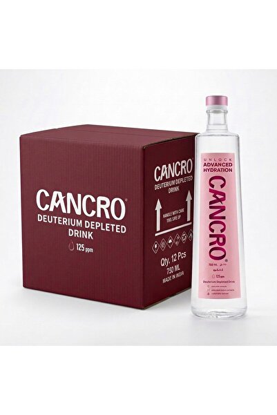 CANCRO Deuterium Depleted Drinking Water, 125 PPM, 750 ml, Pack of 12