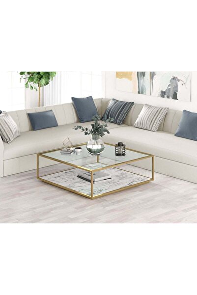 AlRugaib Furniture طاولة قهوة مستطيلة أميرة - لون رمادي من الترافرتين