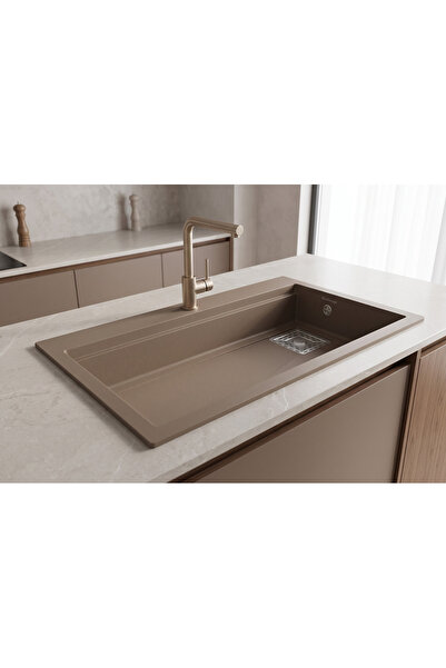 GÜNEY ANKASTRE RealStone A03 LIKYA 75,5×47 cm Kapuçino Granit Evye + Tekli Si...