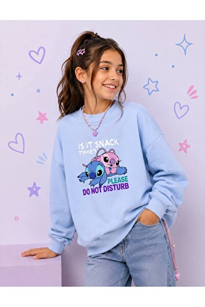 Snack baskılı kız çocuk şardonsuz mavi renk sweatshirt
