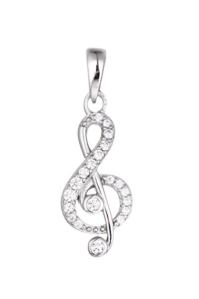 Peach Jewelry Μενταγιόν Laura Ασήμι 925 Ρόδιο Μουσική Νότα με Ζιργκόν