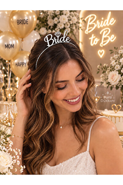 Parti Dükkanı Bride Silver Metal Crown – Diamond Detailed Bridal Crown Bachel...