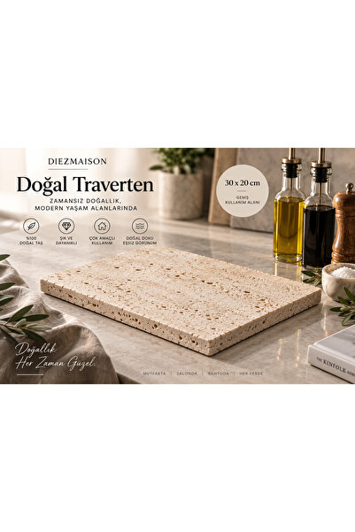 DIEZMAISON Doğal Traverten Mermer Banyo Organizeri Dekoratif Altlık 30x20 cm