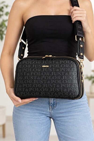 Just Polo Women's Hand and Shoulder Bag with Double Zipper and Logo, Cross St...