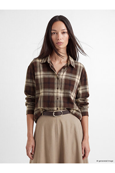 LC Waikiki Peak New Season Brown Plaid Women's Lumberjack Shirt