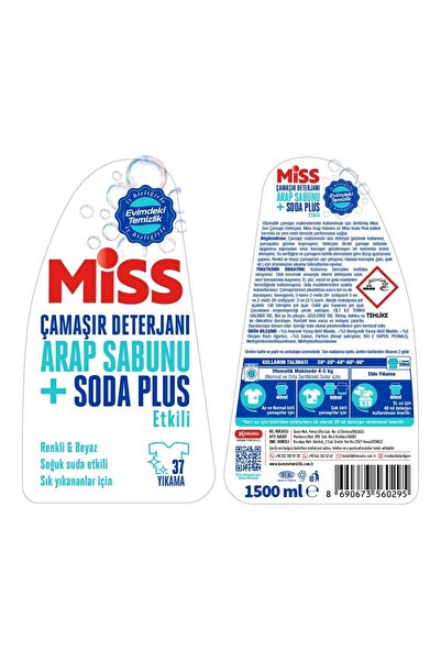 Miss Sıvı Çamaşır Deterjanı Arap Sabunu + Soda Etkili 1.5 lt 2 li