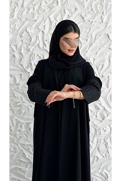 AYA MWT5032 - قماش كريب اسود مع قماش اسود شيفون ورد قصة كلوش