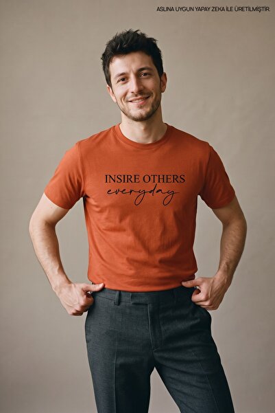 Maccali Orange Men's Insire Others Printed Crew Neck T-Shirt