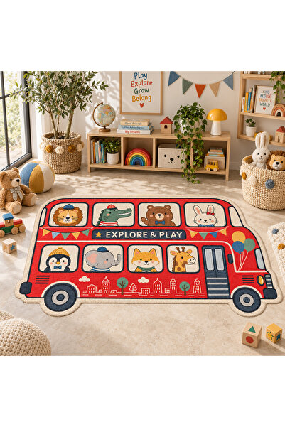 Rugs Modern Halı AURA Sevimli Hayvan Figürlü Desenli Dokuma Tabanlı Dekoratif...