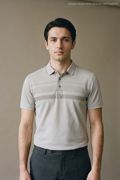 Maccali Gray Men's Knitwear Polo Neck T-Shirt with Chest Band