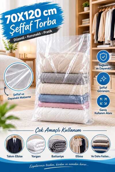 isopack Kıyafet Koruma Poşeti 70x120 cm 10 Adet Şeffaf Elbise Poşeti | Kuru T...