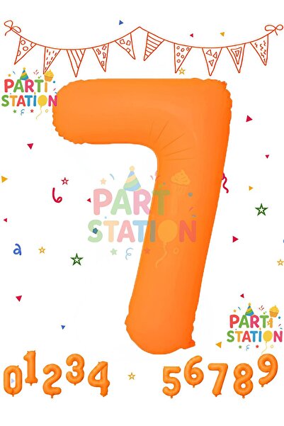 Parti Station 7 Yaş Turuncu Renk Neon Yedi Rakam Folyo Balon 40 inç 100 cm 1 ...