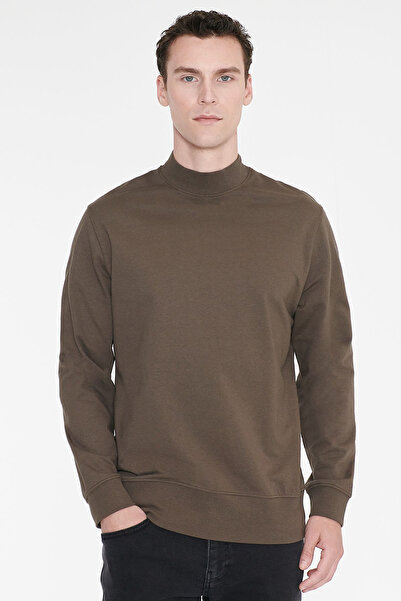 AC&Co / Altınyıldız Classics Erkek Haki Pamuklu Standart Fit Normal Kesim Yarım Balıkçı Yaka Sweatshirt