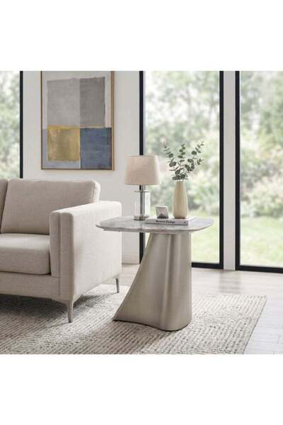 Danube Home Biene Marble Top End Table - Light Grey/Matt Silver