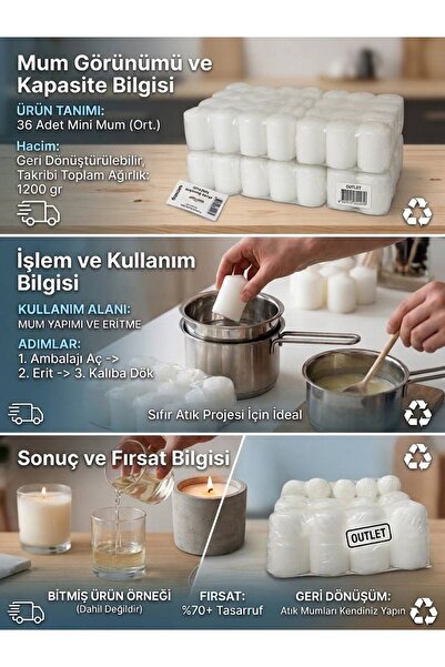 EkoStore Eritmelik Outlet Mini Mum 1200 Gr. Beyaz Renk Geri Dönüştürülebilir