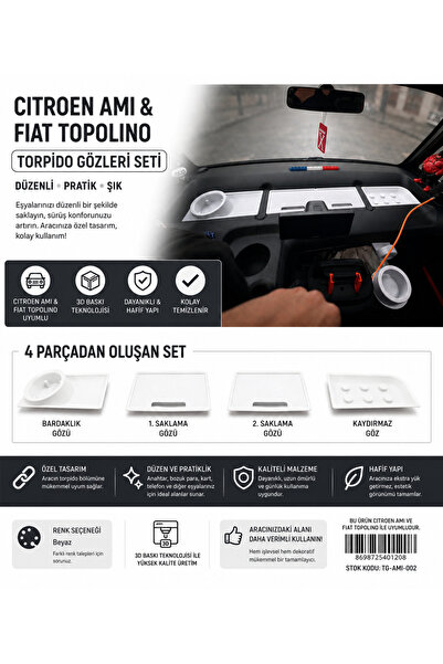Citroen Ami ve Fiat Topolino Uyumlu 4 Parça Torpido Düzenleyici Set