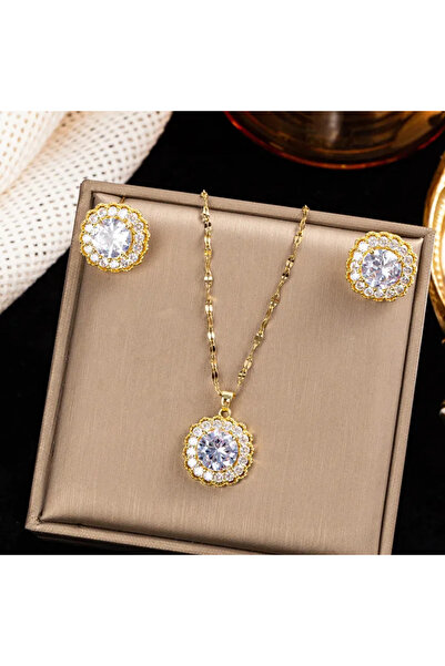 Peach Jewelry Σετ Κοσμημάτων – Κολιέ, Σκουλαρίκια Κομψό Γεωμετρικό Στυλ – Χρυ...