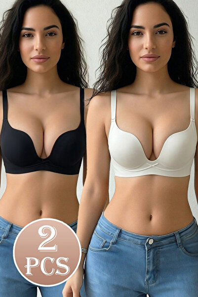 Generic Brand حمالة صدر نسائية رفيعة بتصميم V عميق ومجمعة للصدر الصغير