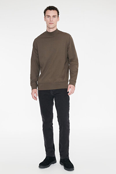 AC&Co / Altınyıldız Classics Erkek Haki Pamuklu Standart Fit Normal Kesim Yarım Balıkçı Yaka Sweatshirt