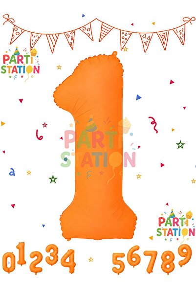 Parti Station بالون من الفويل بلون برتقالي نيون بعمر سنة واحدة مقاس 40 بوصة 1...