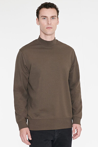 AC&Co / Altınyıldız Classics Erkek Haki Pamuklu Standart Fit Normal Kesim Yarım Balıkçı Yaka Sweatshirt