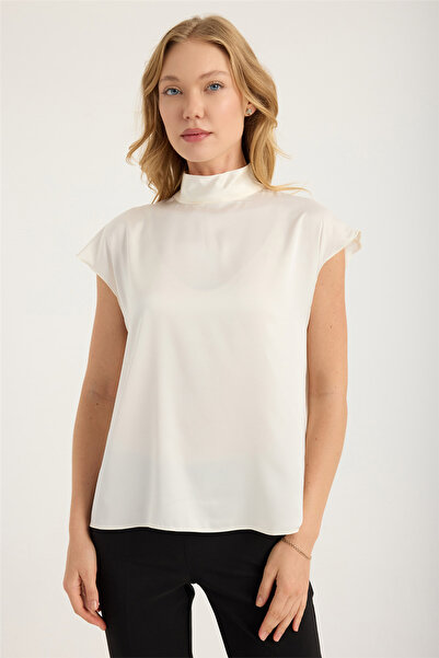 HomeStore Sleeveless Stand Collar Ense 2 Button Blouse