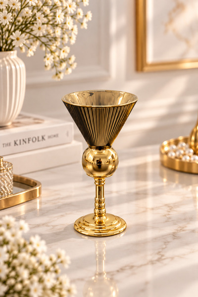 YzHome 6 Lı Lüks Metal Gold Ayaklı Cam Kase Sunumluk Sosluk Kahve Yanı Bardağı Bardak Çok Amaçlı 50ml