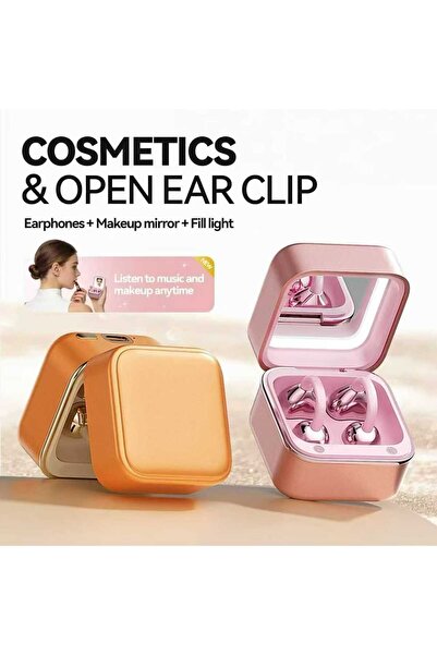 HEARTZ BT-03 Open Ear Bluetooth Kulaklık – Aynalı ve Işıklı Şarj Kutusu + Takılabilir Küpe Aksesuarı