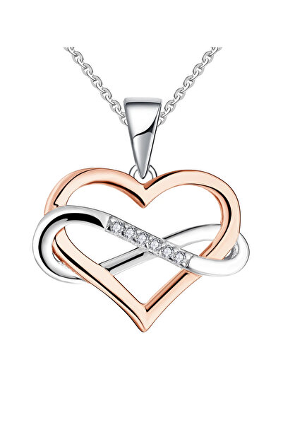 Peach Jewelry Μενταγιόν Laura Ασήμι 925 Ρόδιο Καρδιά Ροζ Χρυσό και Ασήμι με Ζ...
