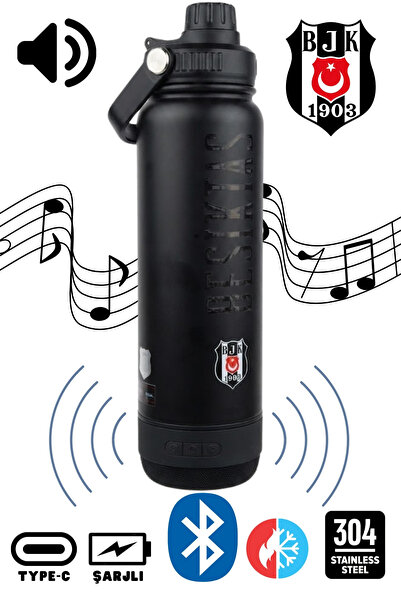 Beşiktaş Lisanslı 650ml Şarjlı Bluetooth Hoparlörlü Rahat İçim Ağızlı Büyük K...