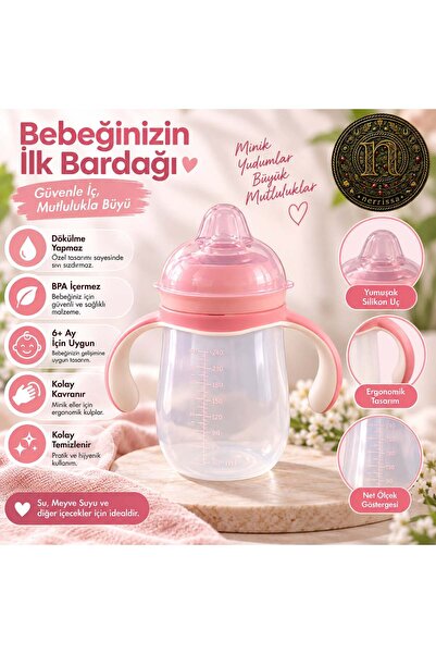 Genel Markalar Bebek Akıtmaz Kulplu Alıştırma Bardağı – Yumuşak Silikon Uçlu,...