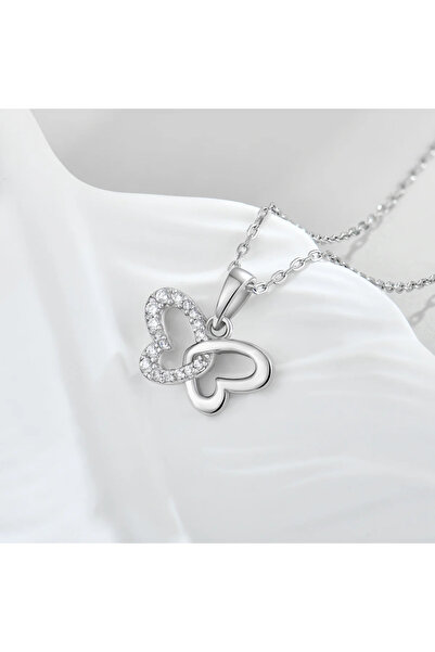 Peach Jewelry Μενταγιόν Λάουρα Ασήμι 925 Ρόδιο Πεταλούδα με Ζιργκόν