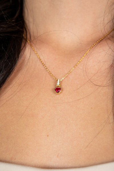 Peach Jewelry Μενταγιόν Laura Ασήμι 925 Καρδιά με Κόκκινο Κρύσταλλο Επιχρυσωμ...