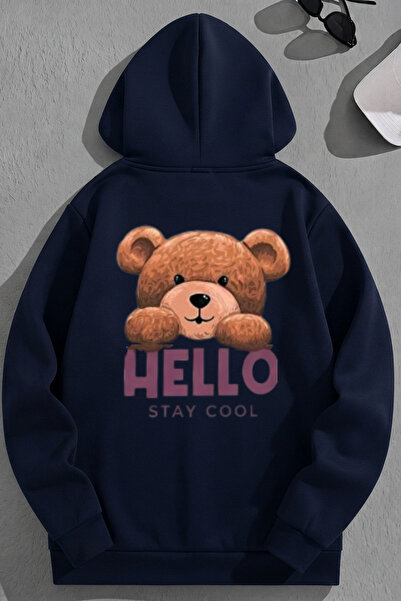 K KOZZ STYLE هوديي من القطن بثلاثة خيوط باللون الأزرق الداكن للجنسين من HELLO...