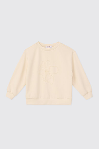 Panço Girl's Crew Neck Ecru Sweatshirt