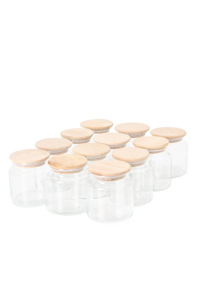 Homekolik Set of 12 600 ml Glass Spice Jars |   Vacuum Spice Storage Set with Wooden Lid |   Kitchen Organizer