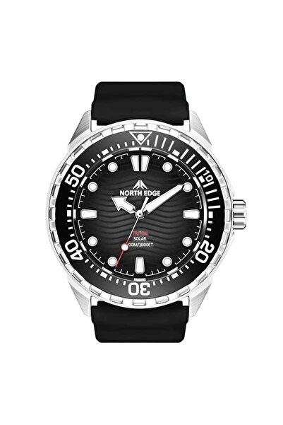 North Edge Ηλιακό Ρολόι TRITON Diver Μαύρο, Ατσάλι 316, Κεραμική Στεφάνη, 300Μ